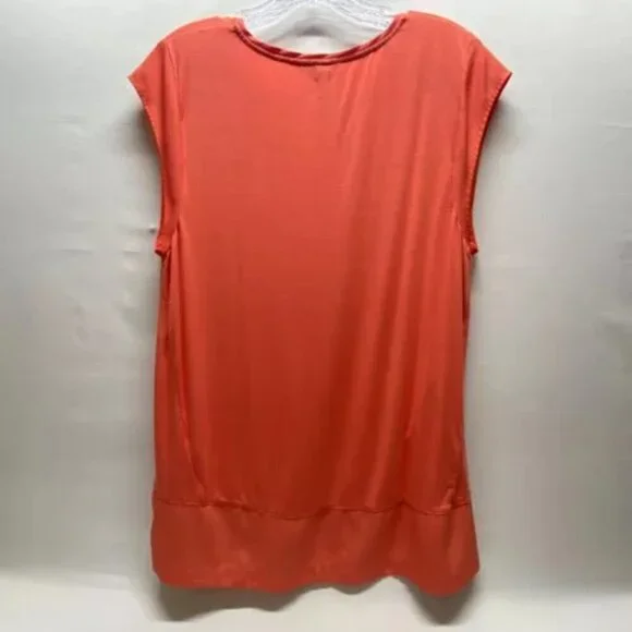 Calvin Klein Women's V-Neck Top Large Orange Multi Layer Fabric Tunic Shirt NWOT - Picture 7 of 12